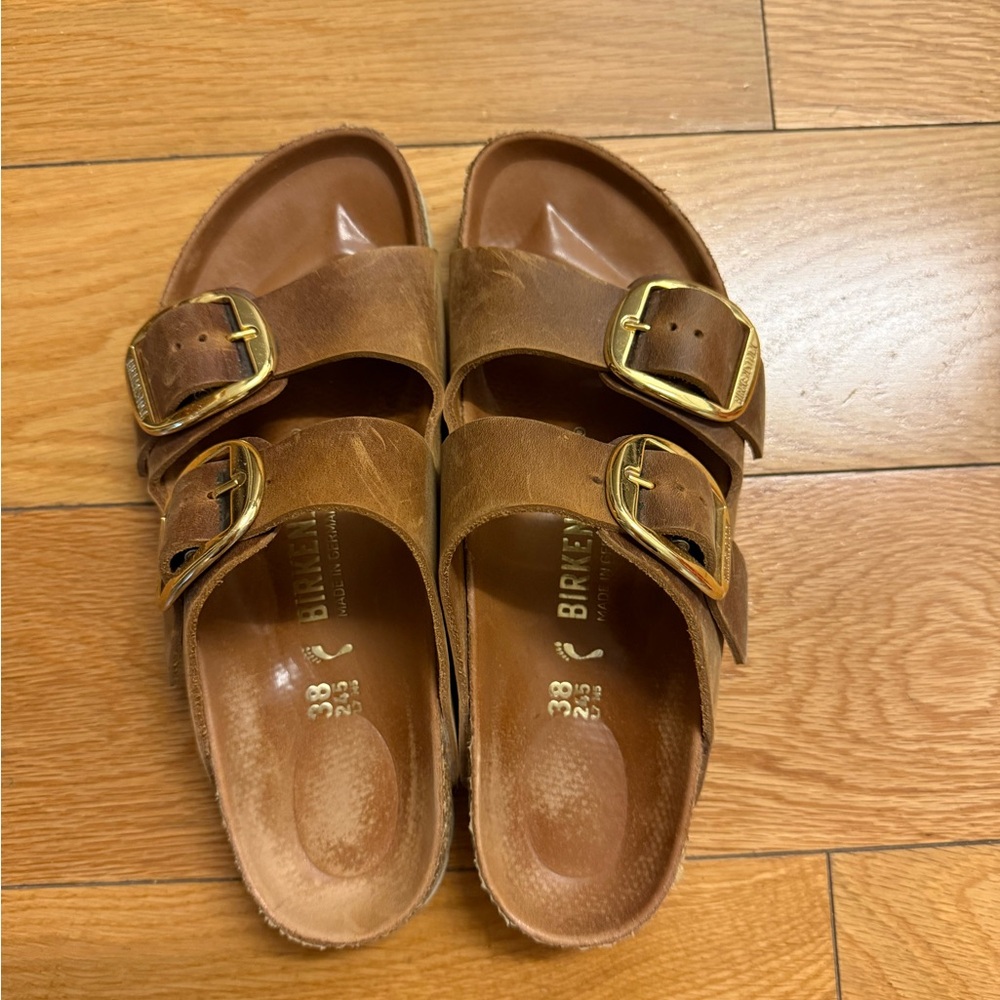 Birkenstock brown leather Sandals with Gold Buckles size 38